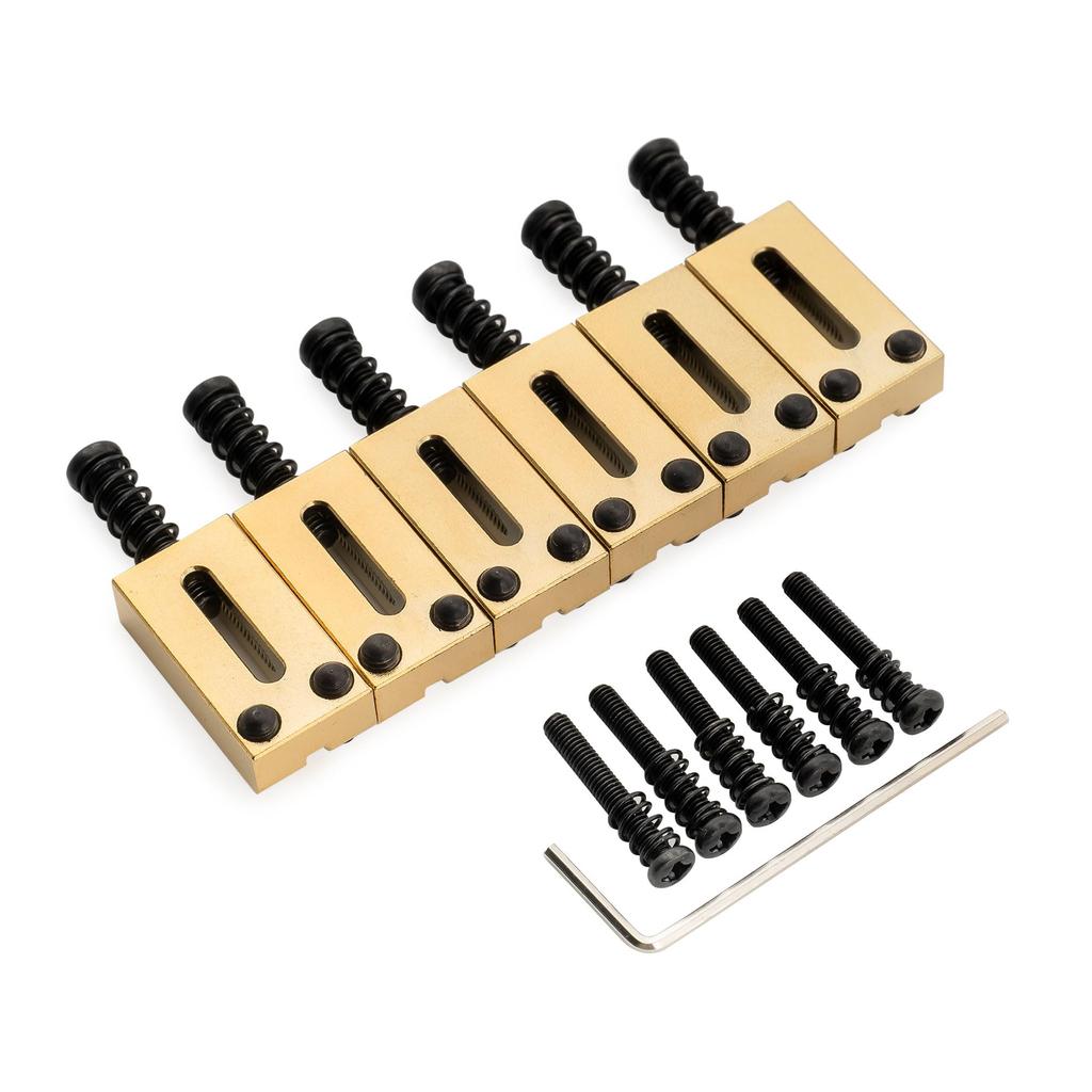 Musiclily Ultra Modern Style Brass Saddles for Electric Gold of 10.5mm Strat/Telecaster Guitars, (Set 6)