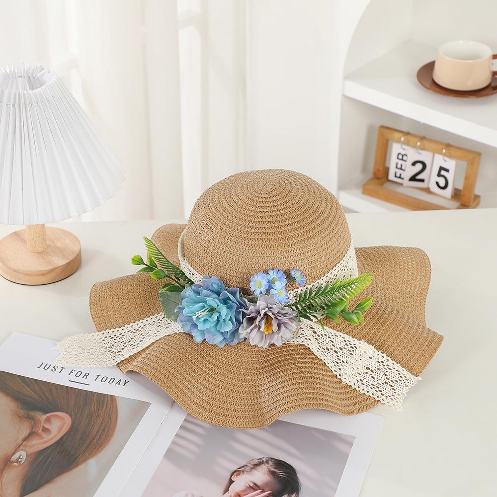 Early spring new beach travel sunscreen hat fashionable flower summer UV protection sunshade straw hat