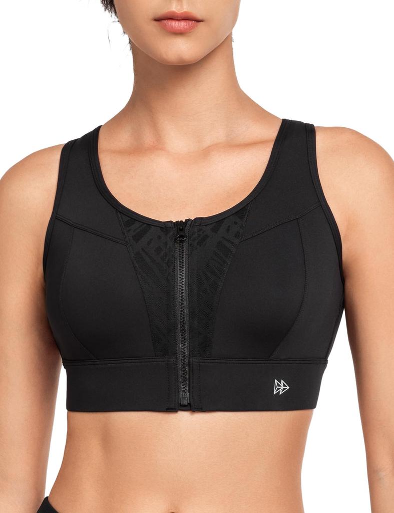 Yvette Sports Bra for No Front High Moisture Quick Integrated Large Sports Black Women, Bounce, Opening, Support, Mesh, Wicking, Drying, Cup,