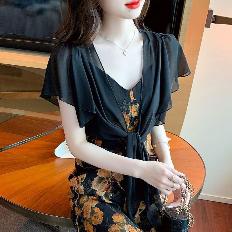 Moda Estate Piccolo Sciarpa Donna Estate Scollo a V Profondo Sottile Canotta Cardigan Camicia Top Elegante Ampio Traspirante Chiffon Abbigliamento Protezione Solare