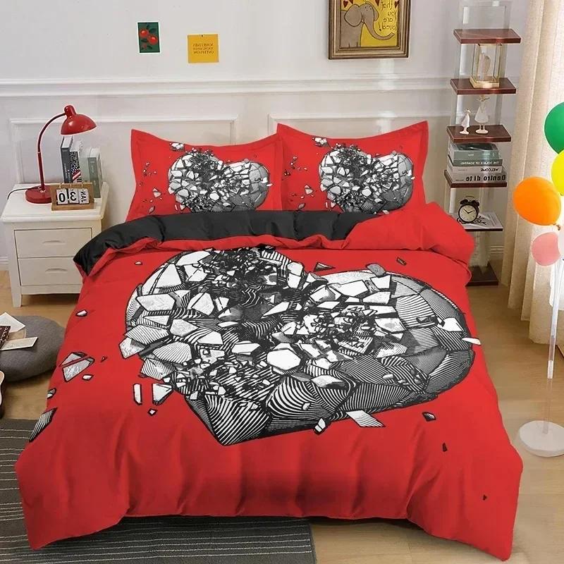 New 3D Love Heart Duvet Cover Valentines Gift Bedding Set for Girls Women Couples Soft Polyester Quilt Cover Home Textile