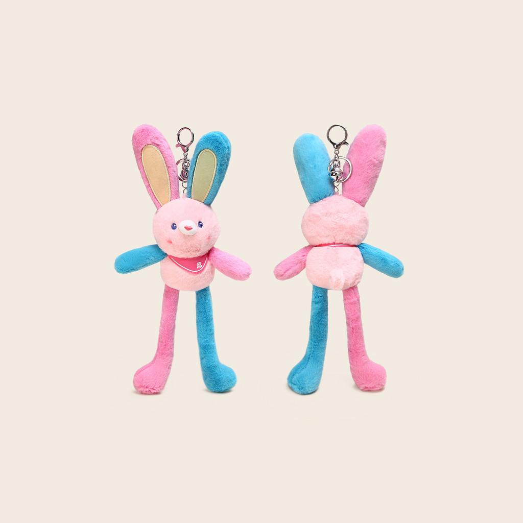 Cute Cartoon Color Blocked Rabbit Plush Toy Pendant With Ears Stretchable