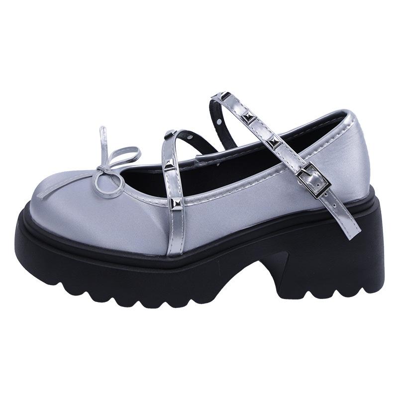 Black round head retro thick sole Mary Jane small leather shoes women's 2025 new spring and autumn skirt light mouth single shoes