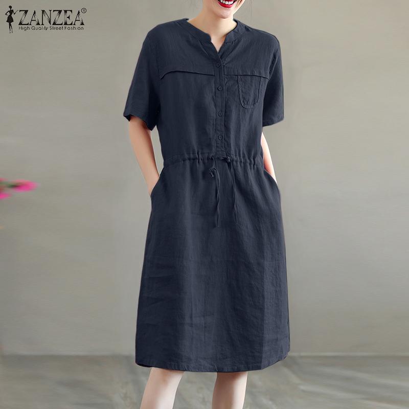 

ZANZEA Женское повседневное свободное летнее платье с v-образным вырезом и половиной рукавов