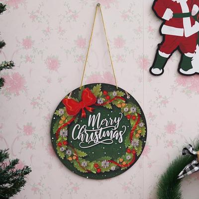 Wooden Merry Christmas Wreath Decorative Banner Door Wall Hanging | Christmas Tree Decoration Items Hanging Ornaments Props