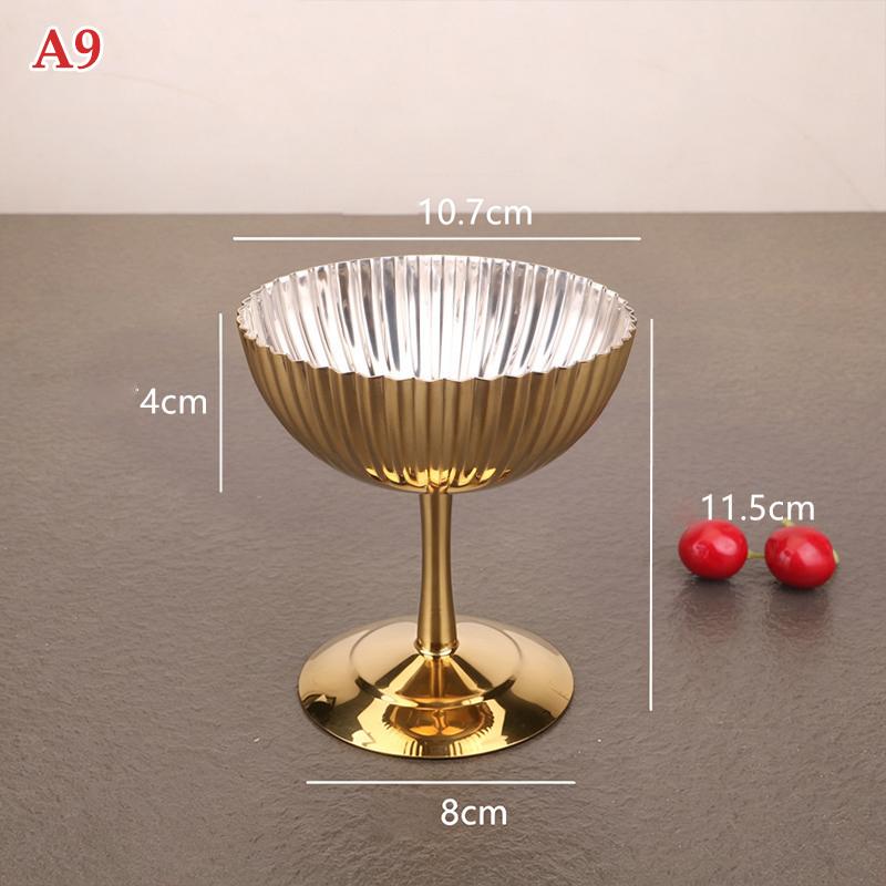 Stainless Steel Dessert Cup Ice Cream Cups Salad Goblet Retro High Base Bowl For Fruit Yogurt Snack Dish Bar Dinnerware