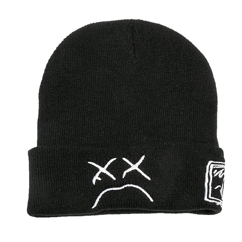 Korean Version of LIL PEEP New Knitted Hat Autumn and Winter Women's Korean Version Hat Versatile Elastic Flipped Brim Thermal Pullover Hat