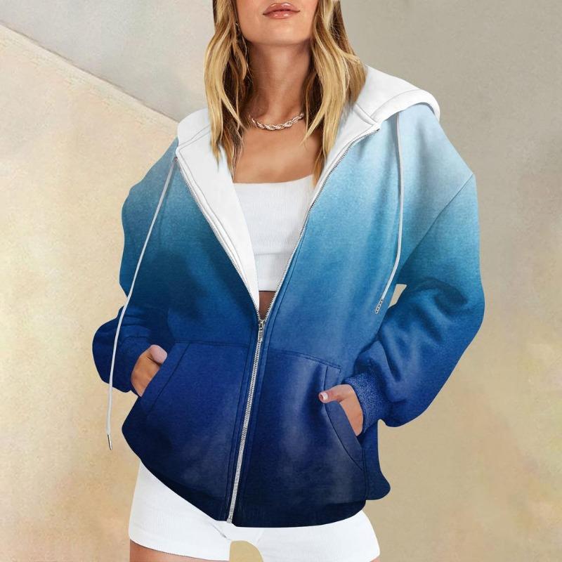 Damen Hoodies Casual Fashion Gradient Printed Langarmshirts Pullover Hoodies Reißverschluss Sweatshirts Mantel