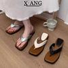 Sheepskin version of thick-soled flip-flops for women's summer wear new beach vacation wind small slope heel cold slippers