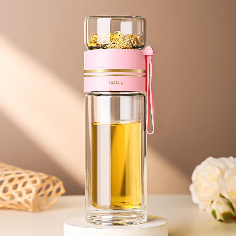 500ml Double-Layer Insulated Tea and Water Infusion Glass Cup with Filter