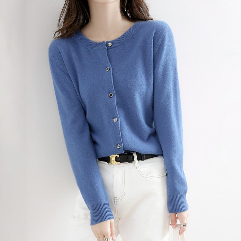 Women Autumn Winter Long Sleeve O Neck Solid Color Soft Breathable Loose Cardigan Sweater Coat