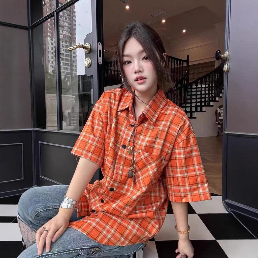 Retro Design Plaid Short-sleeved Shirts for Men and Women, Loose Couple Plaid Shirts, Versatile Casual Jackets