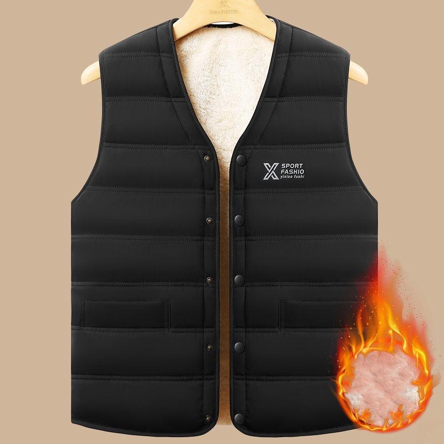 

Зимний мужской флисовый теплый жилет-куртка с принтом букв, ветрозащитный, шерстяная подкладка, теплый, с V-образным вырезом, повседневные пальто, утепленный, утолщенный, уличные жилеты M чёрный