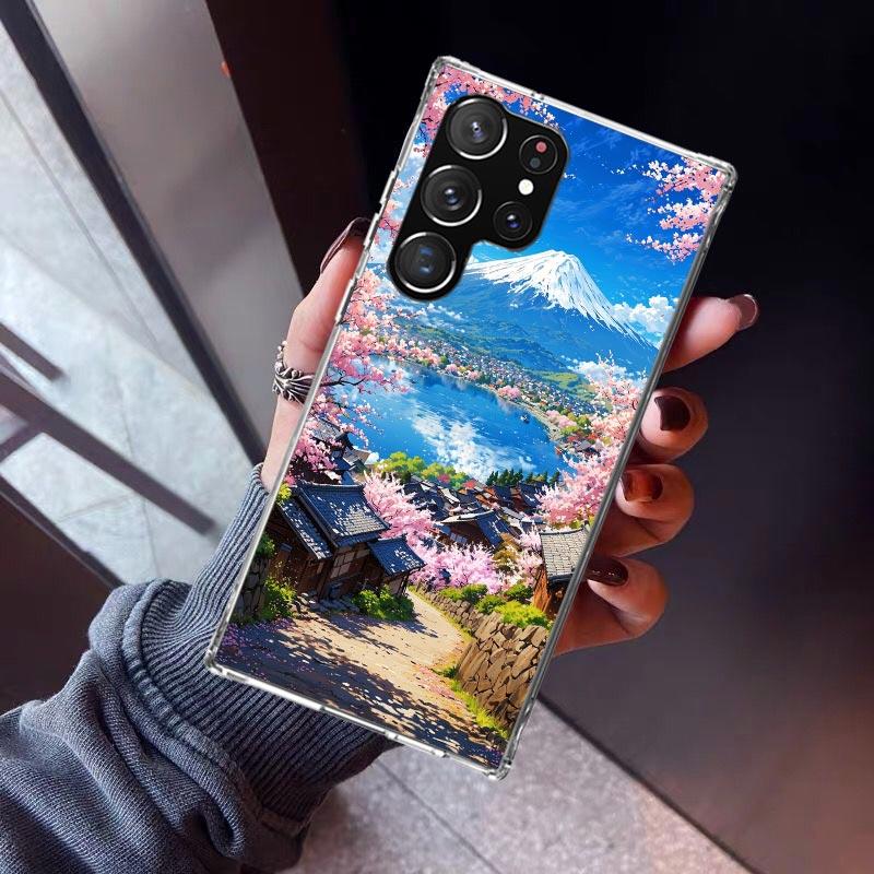 Japanese Cherry Mount Fuji Phone Case For Samsung Galaxy S26 S25 Edge S24 S23 Ultra S22 Plus S21 S20 FE Soft TPU Back Cover Fund