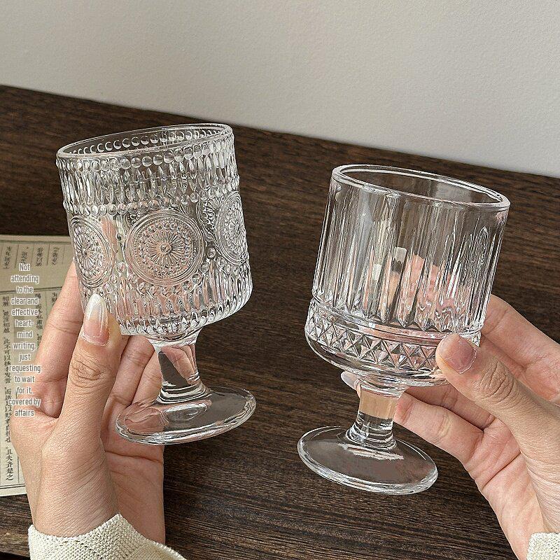 Vintage Sunflower Embossed High-Footed Glass Cup