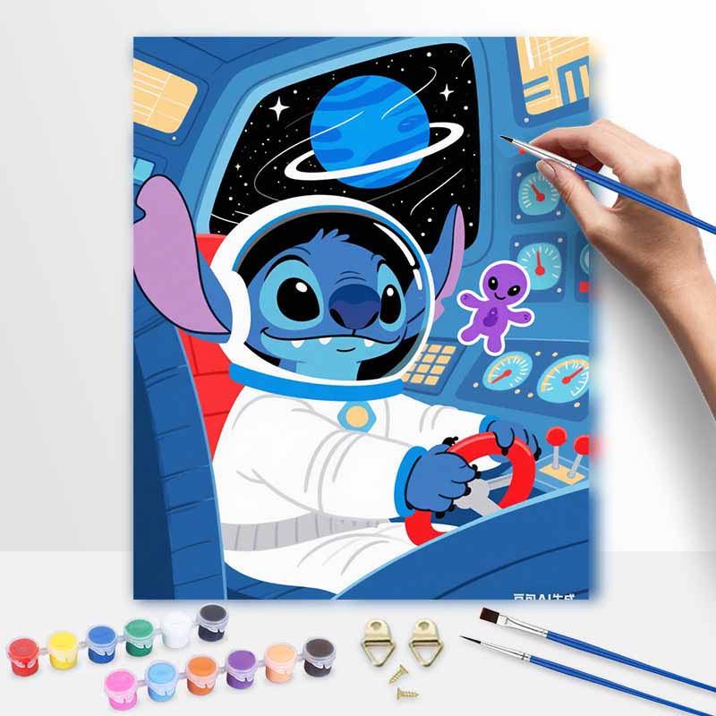 Disney Digital Oil Painting Art Kit Stitch Astronaut Space Theme Hand Filled Home Decor