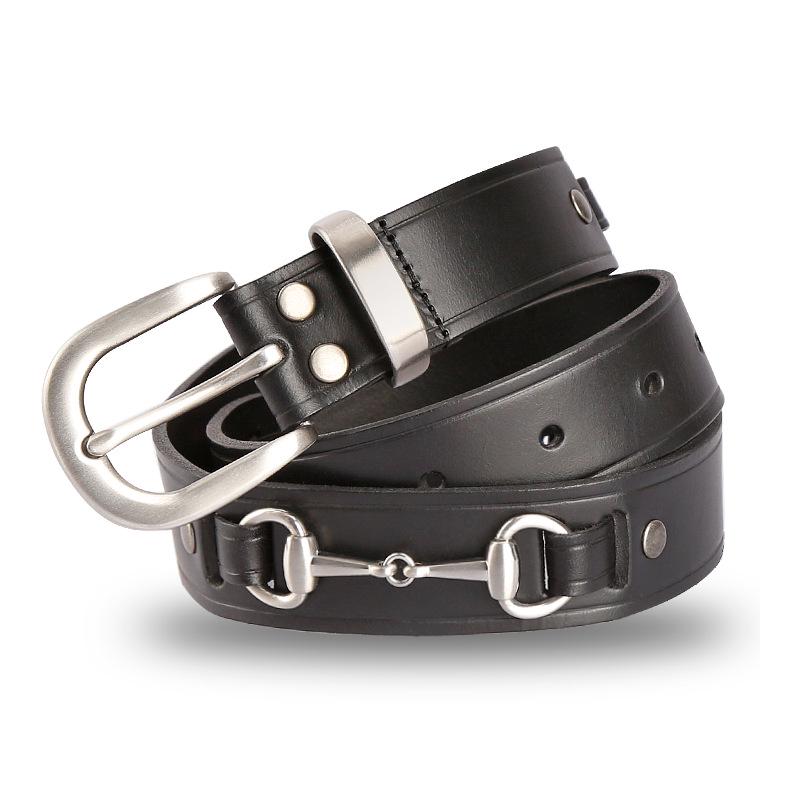 Cowhide Leather Equestrian Belt with Snaffle 8112010 90 чёрный