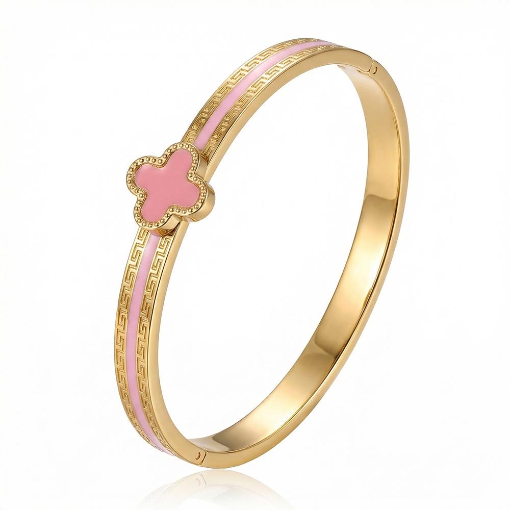 Γυναικείο Βραχιόλι Τιτανίου με Επιχρύσωση, Ανθεκτικό στο Χρώμα, Τετράφυλλο Τριφύλλι