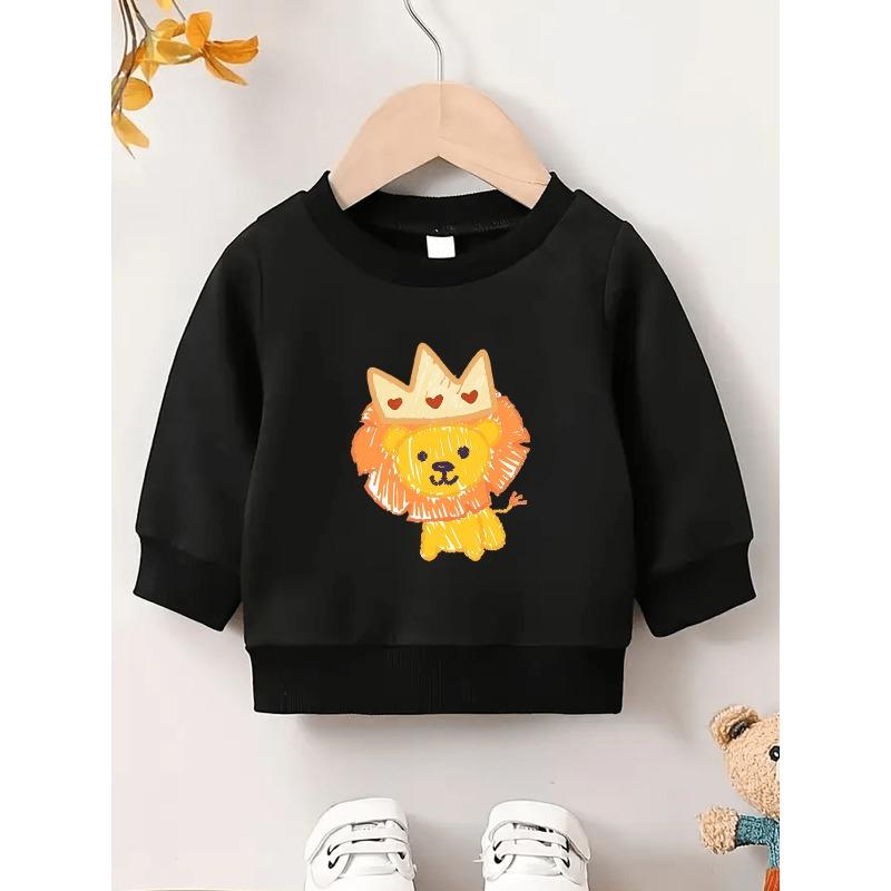 Kids Sweatshirt Cute Cartoon Lion Print Design, Durable And Wrinkle-Resistant Comfortable Sweatshirt