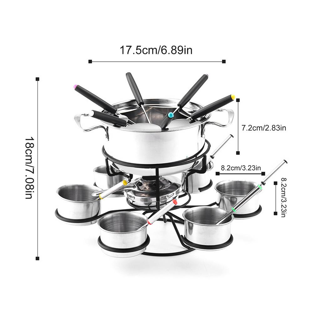 

Alcohol Stove Cheese Fondue Pot Set Rotating Alcohol Stove With Splash Guard 6 Bowls 6 Spoons And 6 Forks For Convenient Cooking серебряный