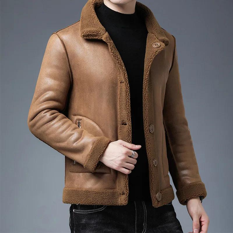 

Double-Sided Wearable Fleece Liner Woolen Overcoat Men s Winter Jacket Casual Scene Sheep Fur Integrated Coat Fashionable Outerw 4XL (85.00 kg-92.50 kg