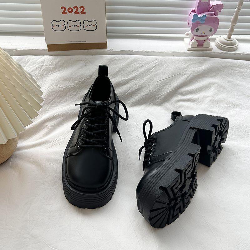 White platform small leather shoes women's muffin bottom trendy retro thick high heel small man British style versatile ins super thick