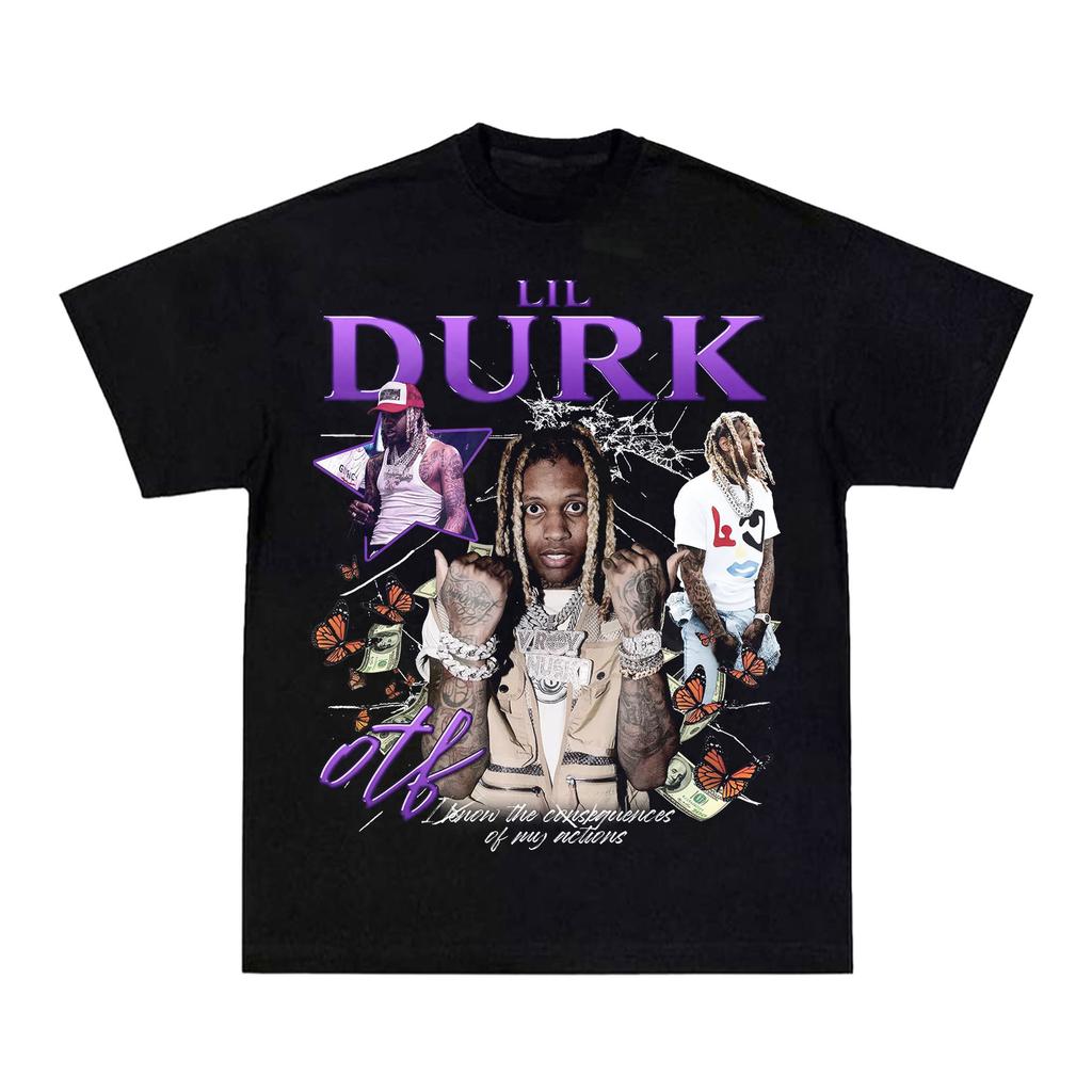 2025 Lil Durk Vintage Tee Rap Hip Hop Short Sleeve Men's and Women's Pure Cotton Portrait T-shirt High Quality Luxury Brand
