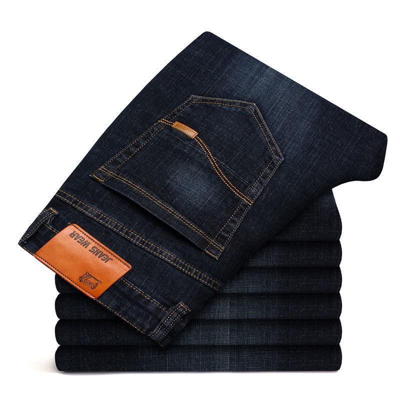 Autumn and winter velvet thickened jeans large size loose straight elastic casual high waist middle man