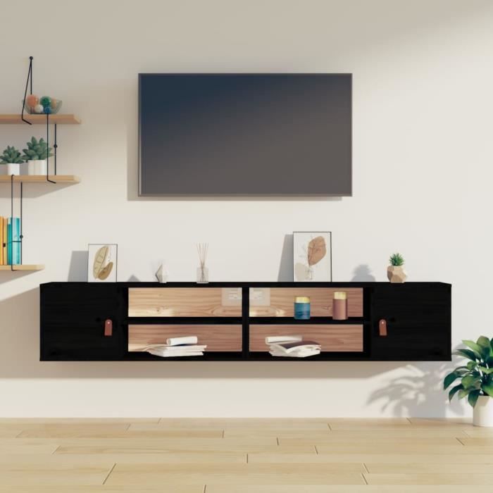 VidaXL Armoires murales 2 pcs Noir 80x30x30 cm Bois de pin massif 818394