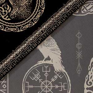 Norse Tapestry, Viking Tapestry Wall Hanging Raven Ancient Rune Dragon Totem Norse Mythology Tapestries, Black White Mystical Ge