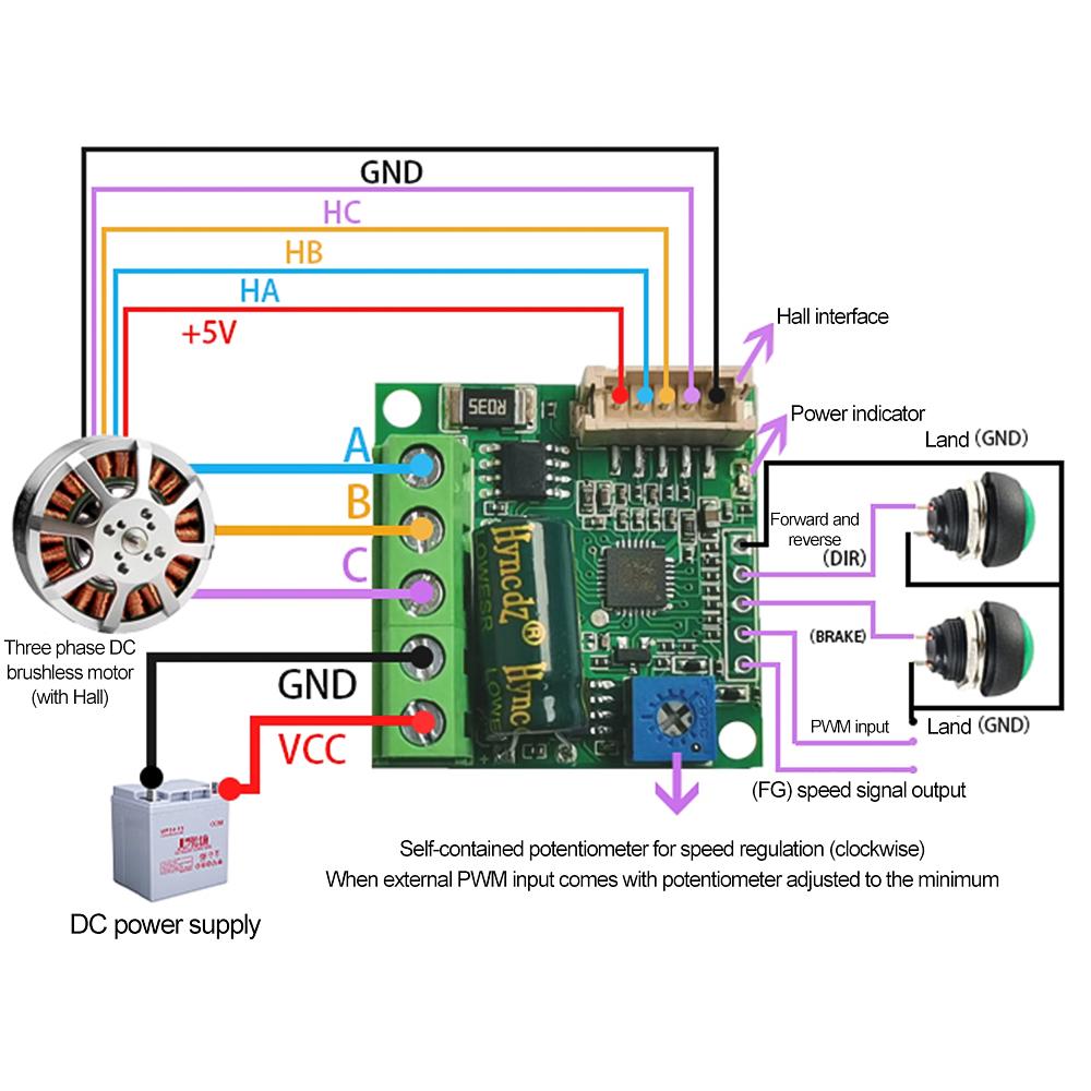 ZS-X12H 3-phase Brushless Motor Speed Controller Motor Board Driver Module with Hall Lead-out Cable Potentiometer DC 6-28V