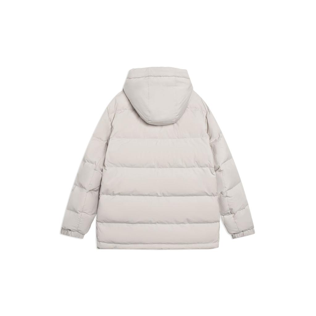 Li-Ning Fitness Series Solid Color Logo Print Zip Hooded Down Jacket Men Outerwear Wind-Chime-Grey AYMS013-3