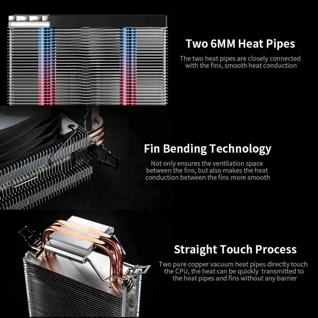 CPU Cooler Colorful Light 2000rpm With 2 Heat Pipes Removable CPU Cooling Fan