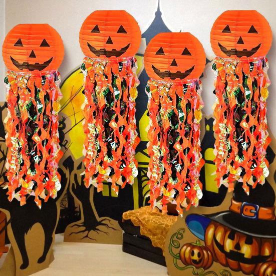 Pumpkin Paper Lanterns, Front Door Hanging Decor for Home Party Festival, Reusable Halloween Party Supplies Props