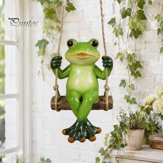 Langlebige Kunstharz-Dekoration Gartenschaukel Frosch-Statue, Hängendes Ornament, Skurrile Außenbaumskulptur Niedliche Figur für Veranda Hof Balkon