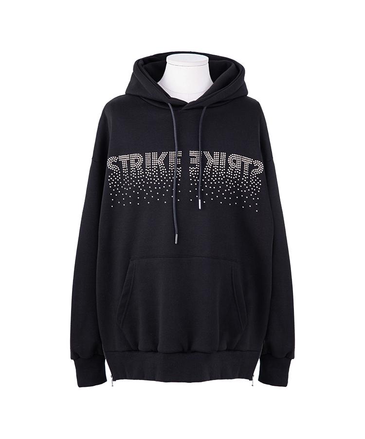 Black Stud Logo Detail Lampo Zip Hoodie