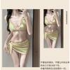 Womens Pink White Plaid Halter Bikini Set With Tie Side Bottoms Wrap Skirt Cover-Up Swimming Beach Vacation