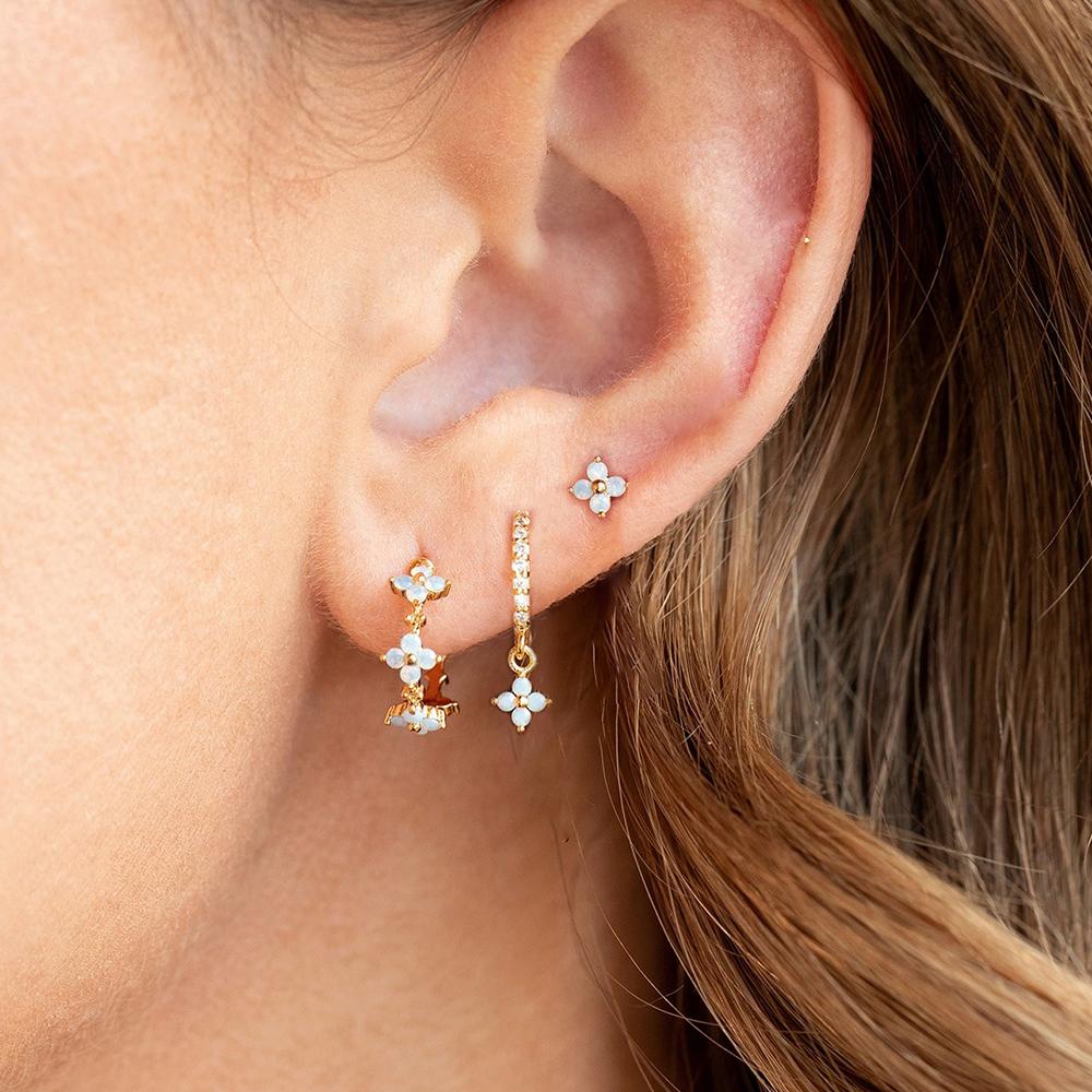 3PCS Zircon Flower Pendant Earring Sets For Women Stainless Steel Cartilag Piercing Earring Trend Jewelry Aretes De Mujer
