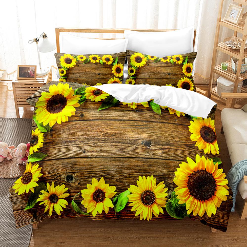 3D Digital Printing Bedding Four-piece Set Three-piece Set Sunflower Bed Sheet Quilt Pillow