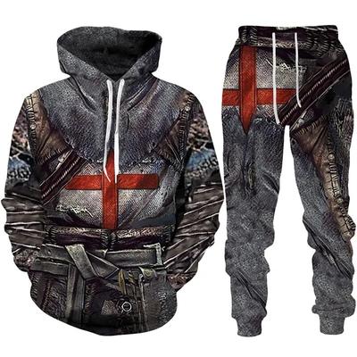 Autumn New Men's Retro Knight Templar Armor Sweatshirt 3D Printed Men Hoodies Leisure Sportswear Sports Pants Two-piece Set Suit