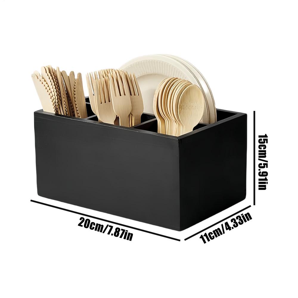 

Utensil Caddy Wooden Cutlery Caddy 4-Grid Utensil Storage Countertop Organizer For Spoons Chopsticks Kitchen Counters Dining чорний