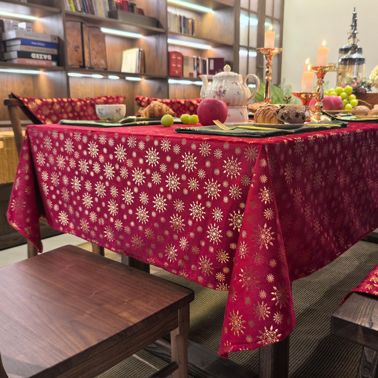 

1Pc Christmas Snowflake Velvet Tablecloth, Christmas Atmosphere Decoration, Suitable For Holiday Atmosphere Embellishment 60X60Cm червоний