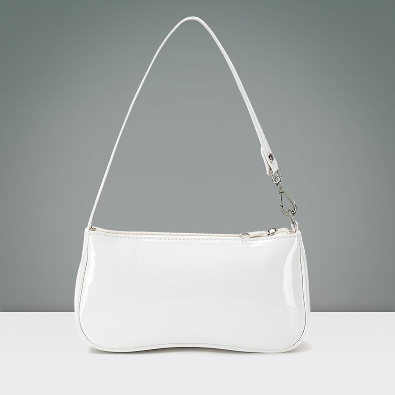 Damen Glänzende Nude Lackleder Achseltasche, Minimalistische Kleine Umhängetasche, Modische Lässige Handtasche für Damen zum Täglichen Gebrauch