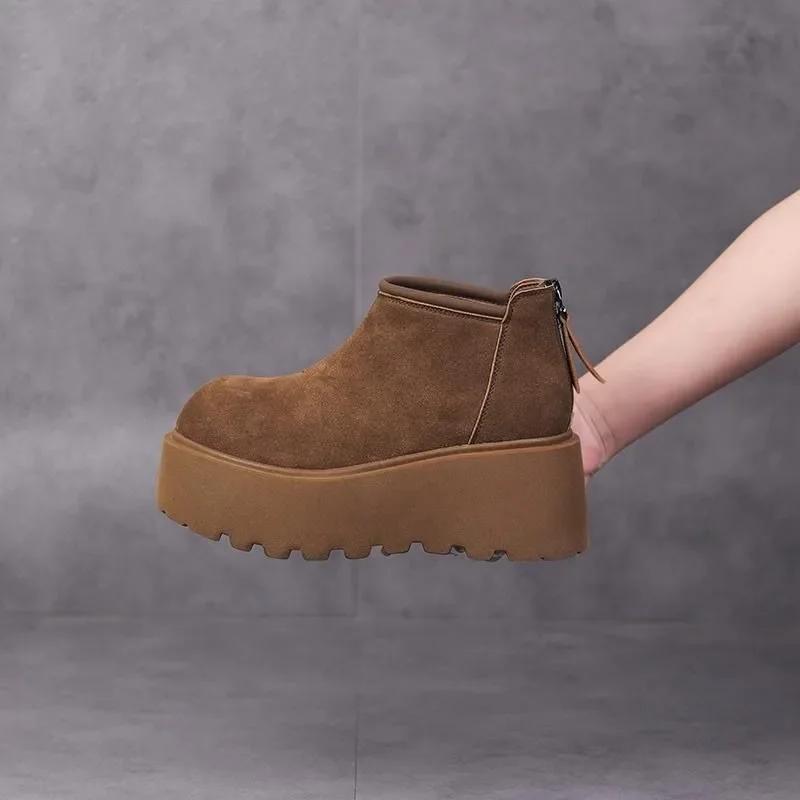 2024 Vendita Calda Scarpe da Donna Stivaletti da Donna con Plateau Caldi Stivali da Neve Donna Punta Rotonda Zeppe Cerniera Posteriore Scarpe da Esterno da Donna