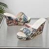 2025 Women Shoes Fashion Shoes Casual Flip Flops Summer Vintage Floral Print Peep Toe Wedge Slippers 35-42