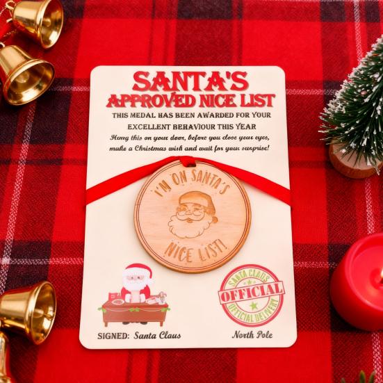 1/2/3Pcs Santa's Nice List Medal I'M ON SANTA'S NICE LIST Wooden Medal with Red