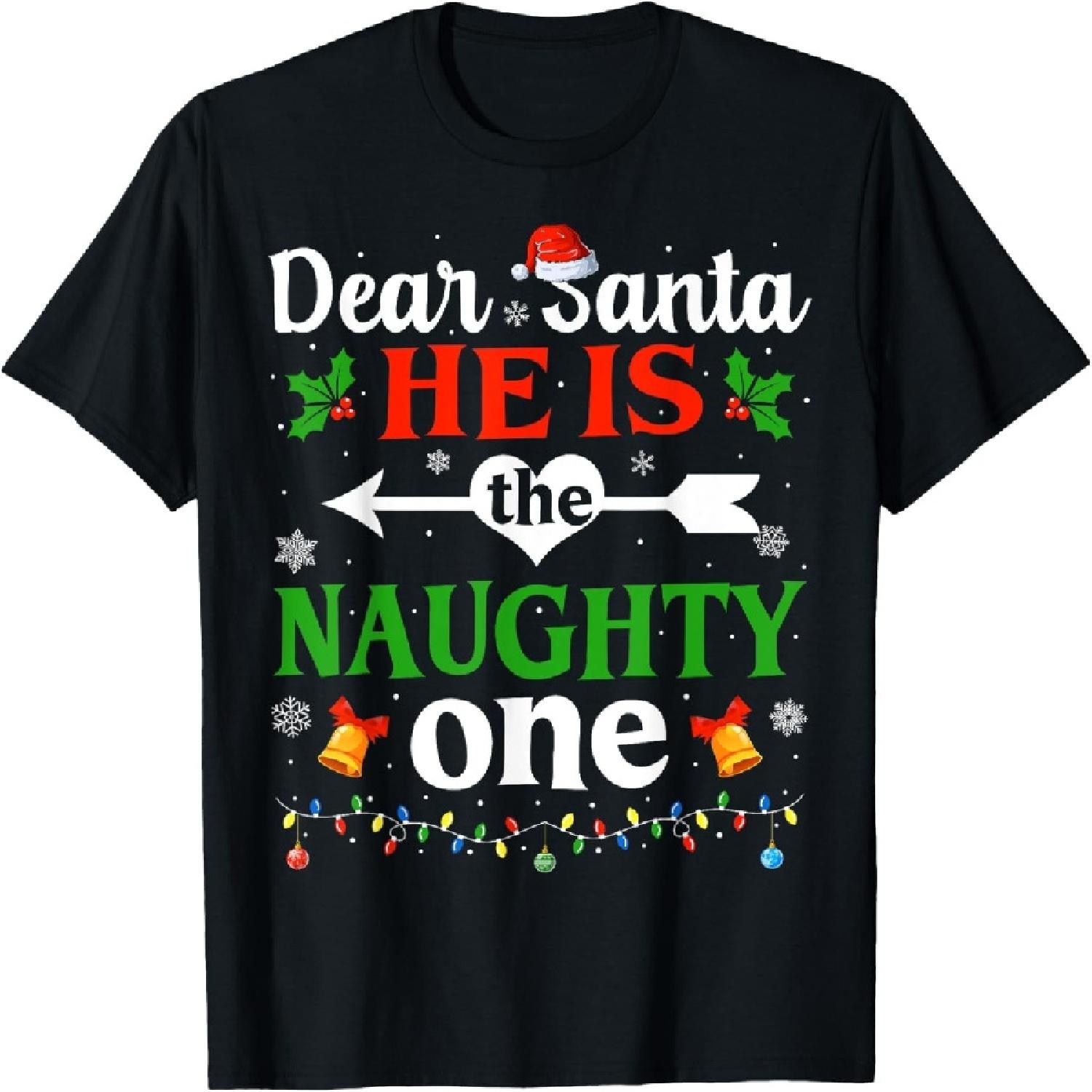 Dear Santa He Is The Naughty One Christmas Couples Xmas T-Shirt S