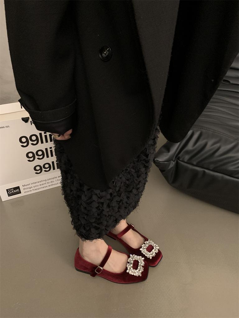 Fashion Flat Shoes for Women's Spring and Autumn French Diamonds Mary Jane Shoes Black Loafers Plus Size Women's Shoes