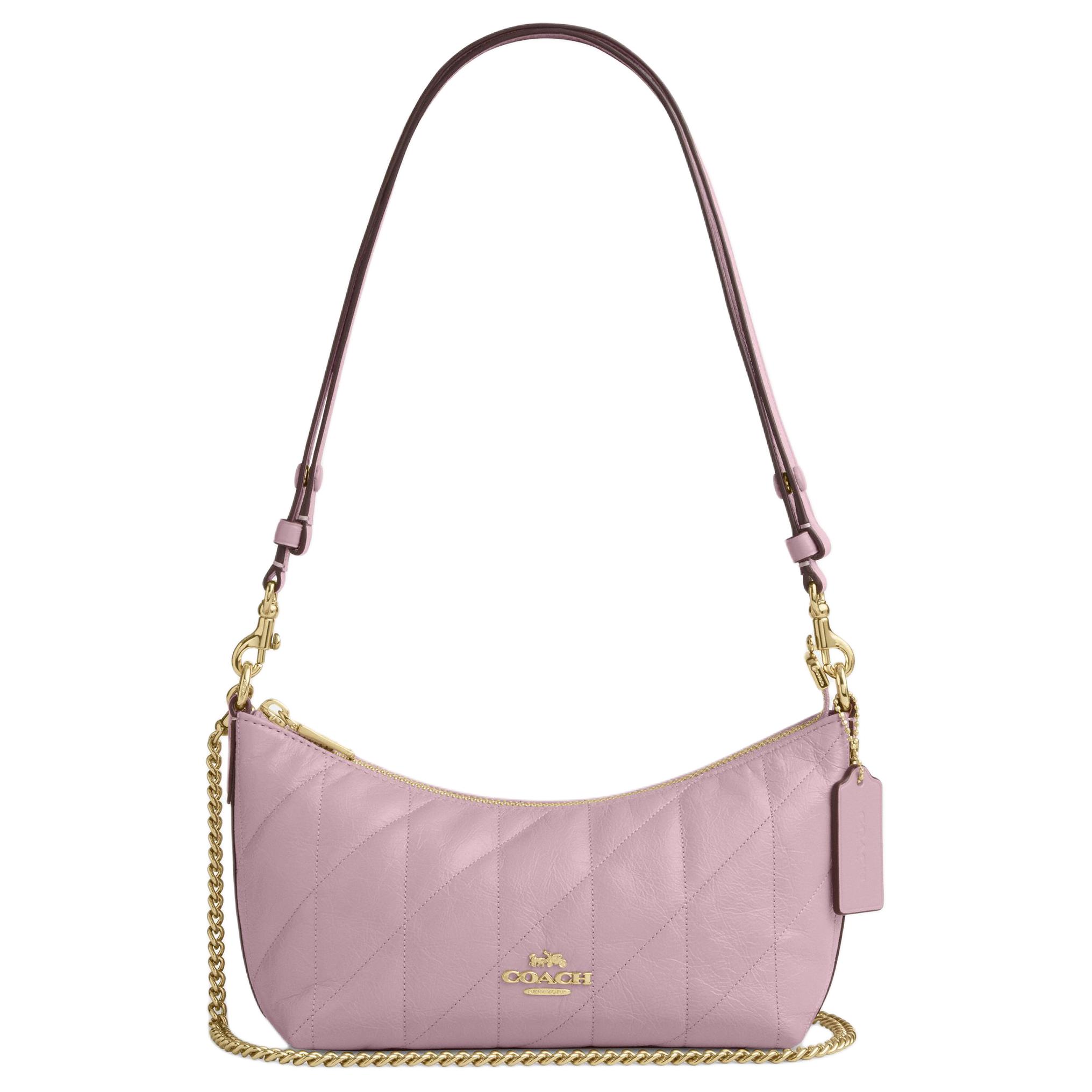 Coach Women's Caitlin 24 Quilted Detail Brand Letter Logo Leather Tote Crossbody Shoulder Bag Medium Bags Carnation Cdz88-Imorp