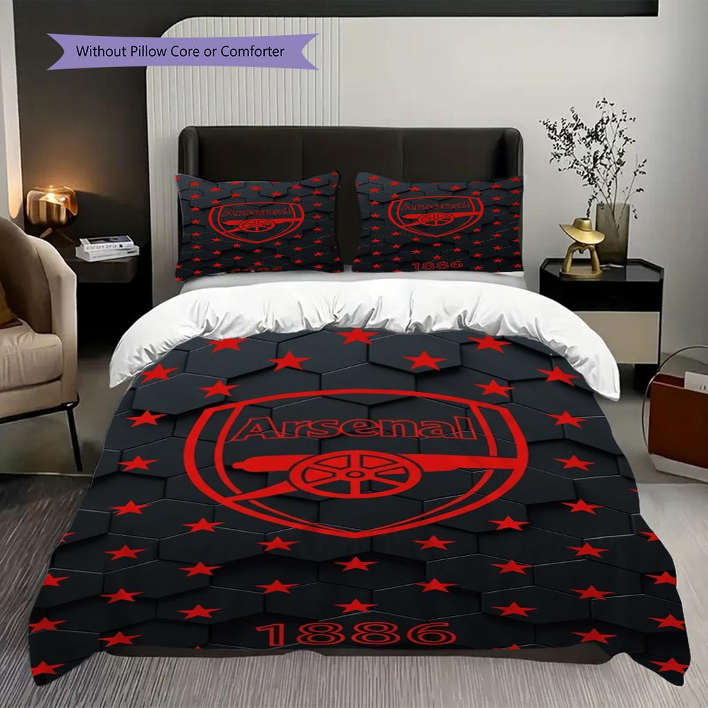 Vibrant Arsenal Emblem Design Three-piece set (1 * duvet cover + 2 * pillowcase, without core) 2DFlat Duvet cover and pillowcase Soft and comfortable